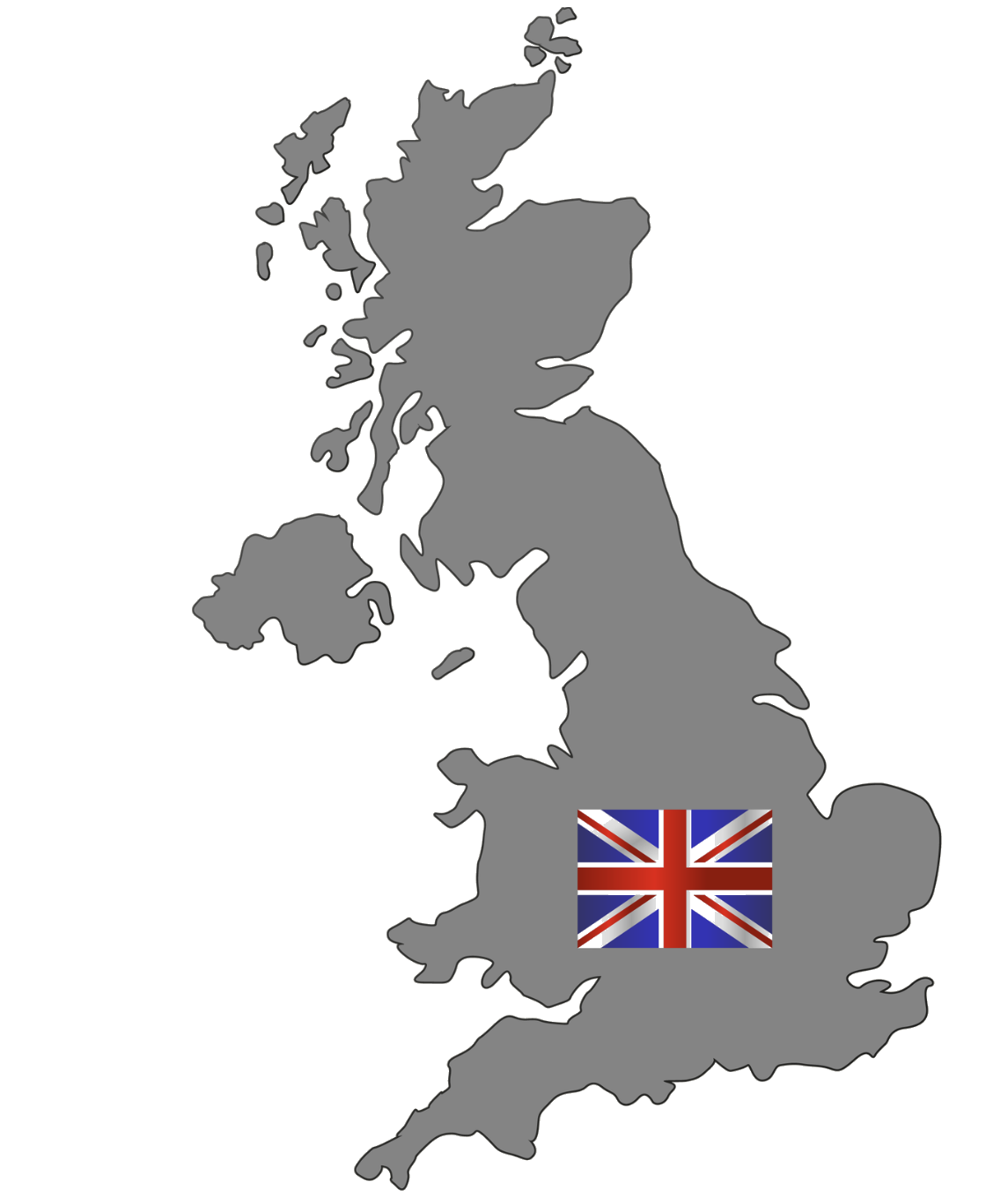 Map of the United Kingdom with the Union Jack marking Manchester